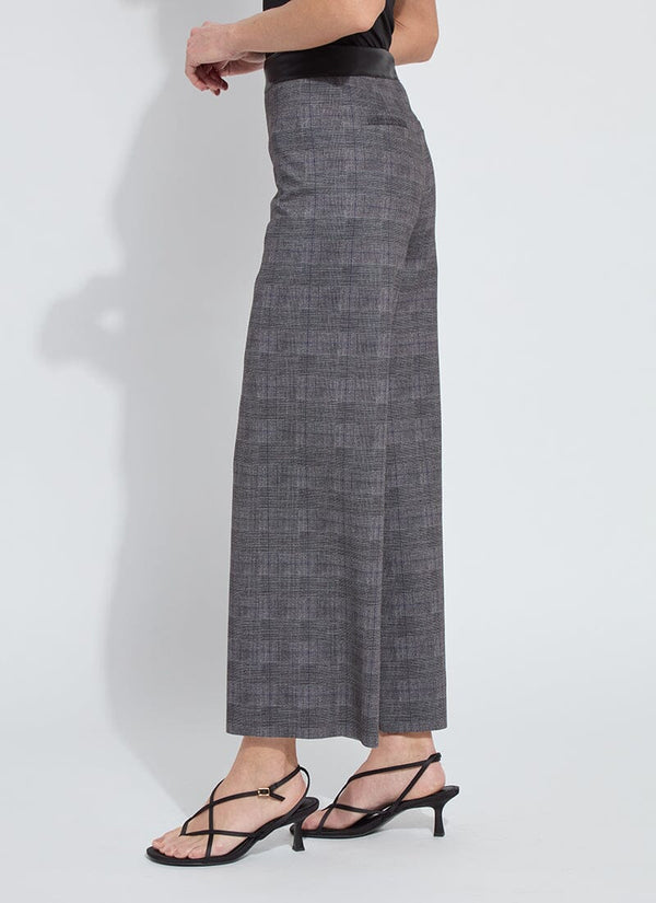 Lyssé Denver Hi Waist Wide Leg Printed Ponte Curvy Charcoal Glen Plaid