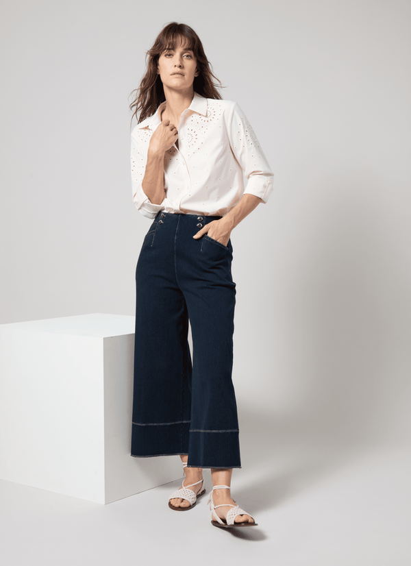 Lyssé Dion Sailor Crop Palazzo Denim (25" Inseam) Indigo