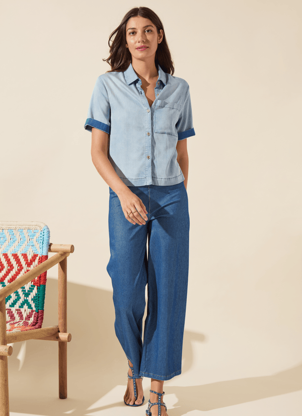 Lyssé Erin Hi Waist Wide Leg Denim (28" Inseam) Mid Wash Sheen