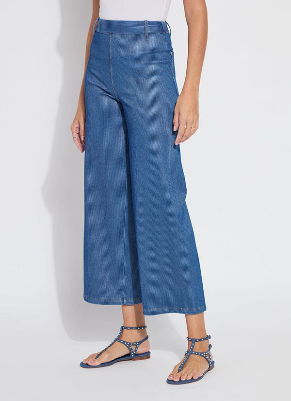 lyssé Erin Hi Waist Wide Leg Denim (28" Inseam) Mid Wash Sheen