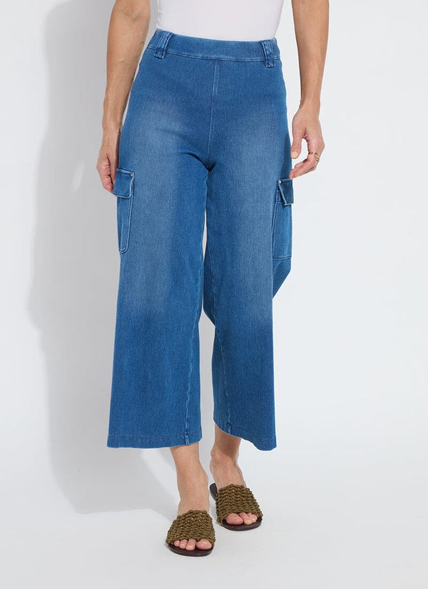 lyssé Erin West Utility Wide Leg Crop (26" Inseam) Mid Wash