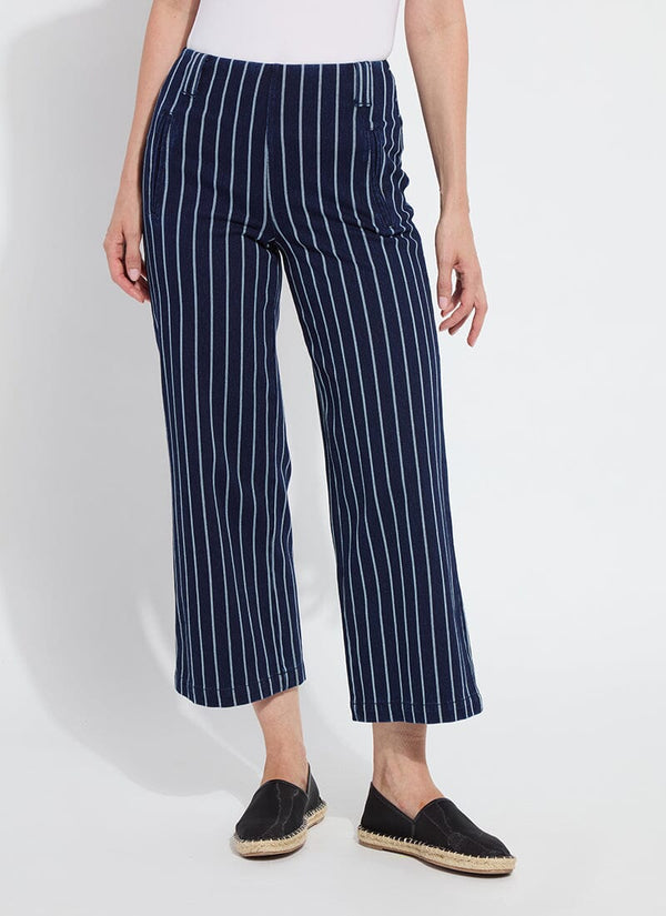 Lyssé Esme Crop Wide Leg (26" Inseam) Indigo Nautical Pinstripe