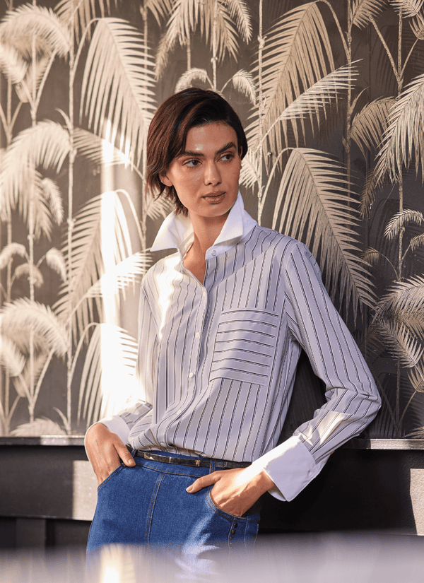 lyssé Executive Stripe & White Collar Cropped Schiffer Moonstone Stripe