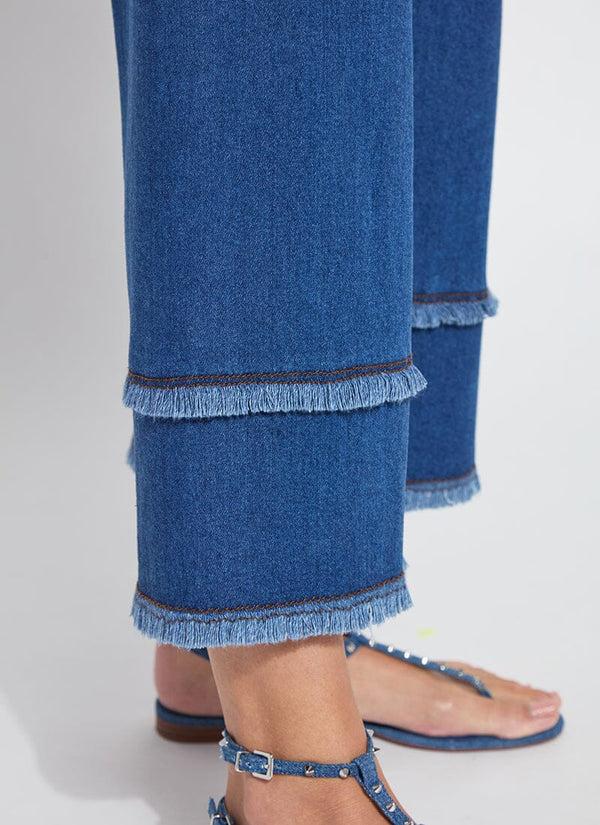 Lyssé Fringe Hi Waist Wide Leg Crop Denim (26" Inseam) Mid Wash