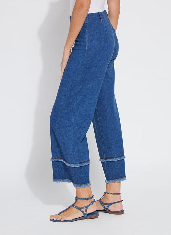 Lyssé Fringe Hi Waist Wide Leg Crop Denim (26" Inseam) Mid Wash