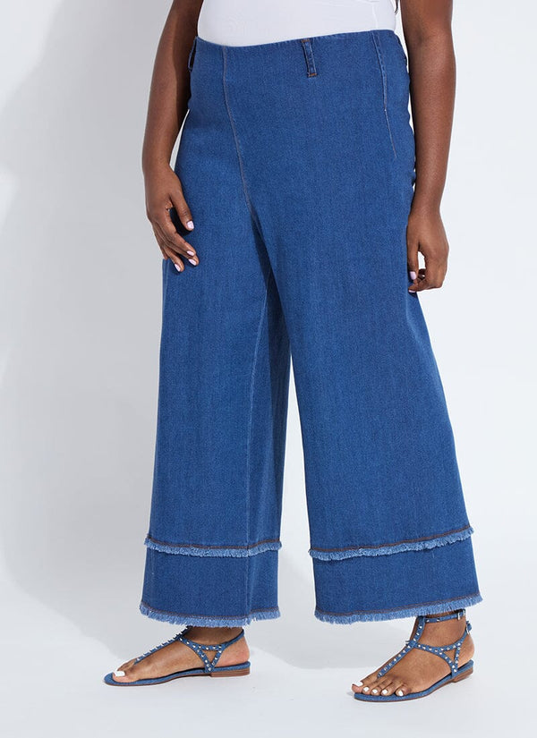 Lyssé Fringe Hi Waist Wide Leg Crop Denim (Curvy 26" Inseam) Mid Wash