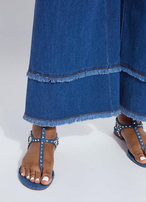 Lyssé Fringe Hi Waist Wide Leg Crop Denim (Curvy 26" Inseam) Mid Wash