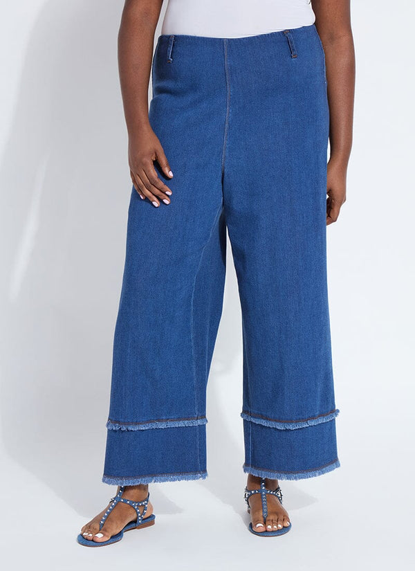 lyssé Fringe Hi Waist Wide Leg Crop Denim (Curvy 26" Inseam) Mid Wash