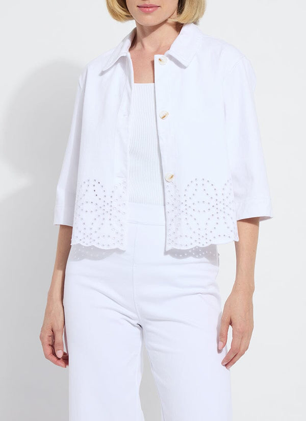 lyssé Gem Eyelet Embroidered Denim Jacket Curvy White