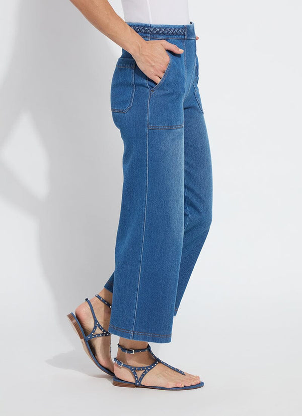 Lyssé Hayes Braided Wide Leg Crop (26" Inseam) Mid Wash