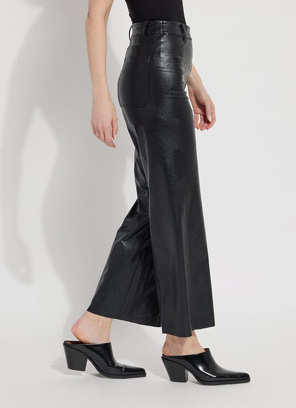 Lyssé Hi Waist Vegan Leather Wide Leg (Plus Size 28" Inseam) Kohl Black