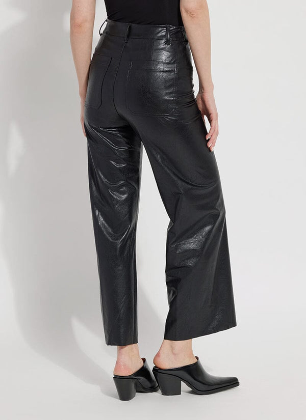 Lyssé Hi Waist Vegan Leather Wide Leg (Plus Size 28" Inseam) Kohl Black