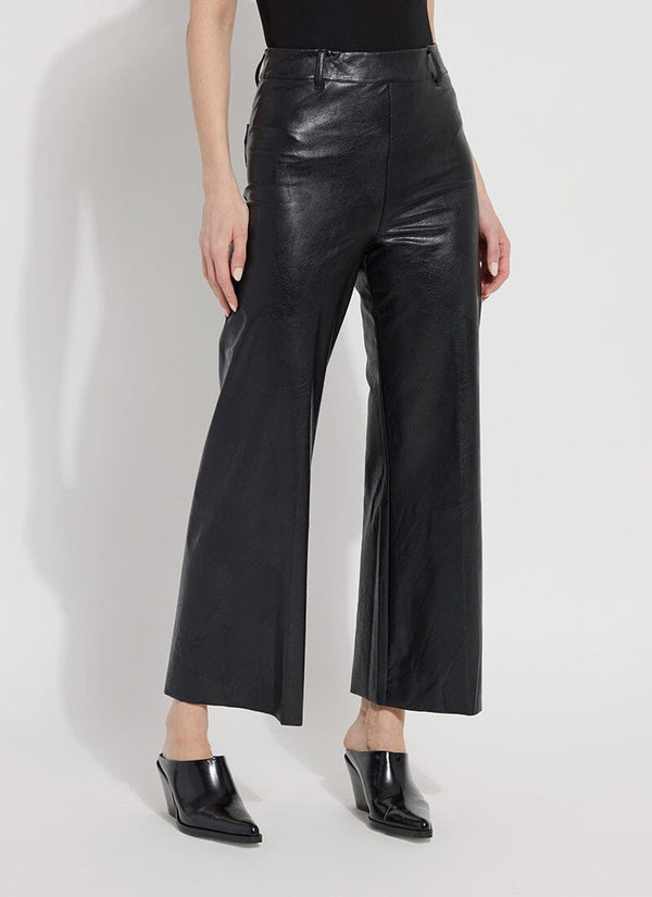 lyssé Hi Waist Vegan Leather Wide Leg (Plus Size 28" Inseam) Kohl Black