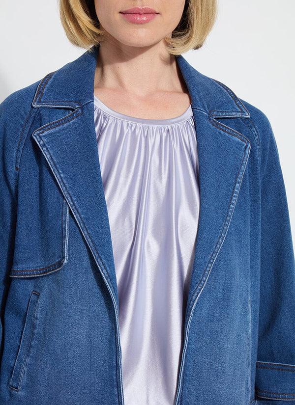 Lyssé Jeanne Cropped Tencel Denim Trench Curvy Mid Wash