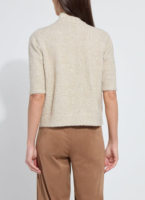 Lyssé Kennedy Short Sleeve Lurex Feather Cardigan Curvy Silky Cream