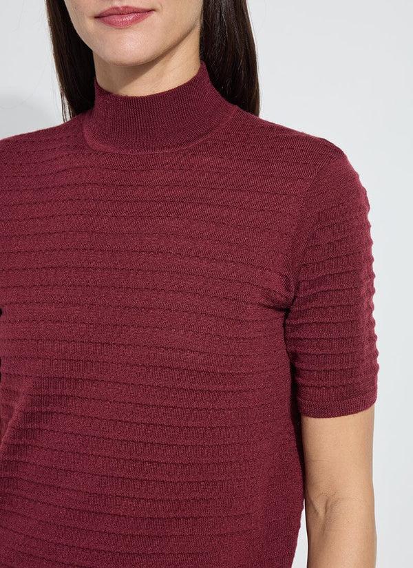 Lyssé Lottie Smocked Mock Short Sleeve Sweater Polished Wood