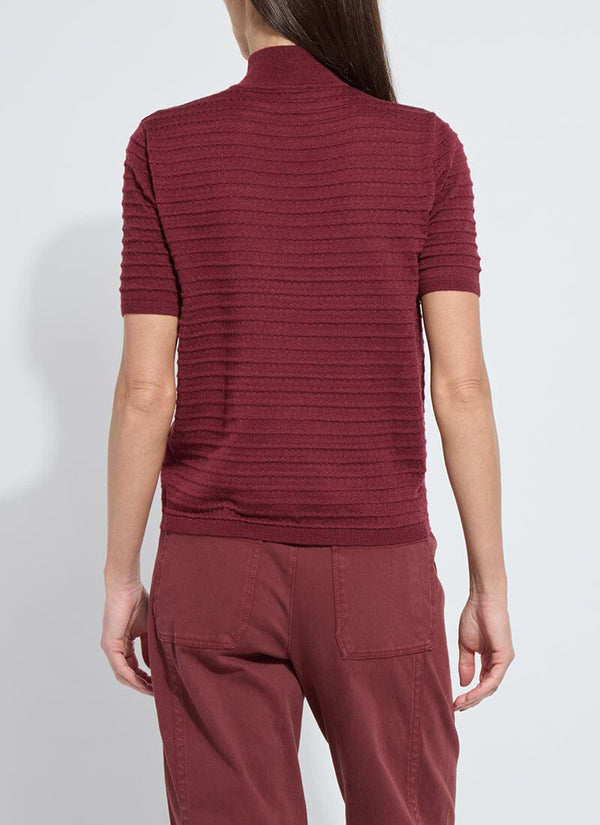 Lyssé Lottie Smocked Mock Short Sleeve Sweater Polished Wood