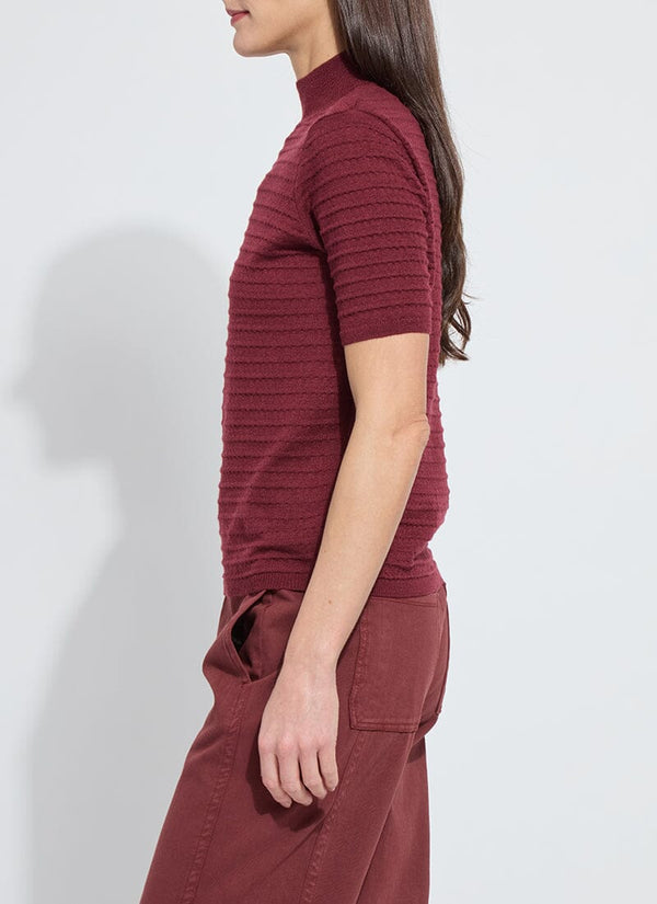 Lyssé Lottie Smocked Mock Short Sleeve Sweater Polished Wood