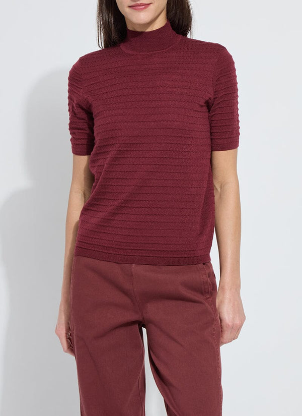 lyssé Lottie Smocked Mock Short Sleeve Sweater Polished Wood