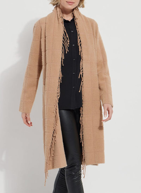 lyssé Alice Fringe Sweater Coat Macaroon Plaid