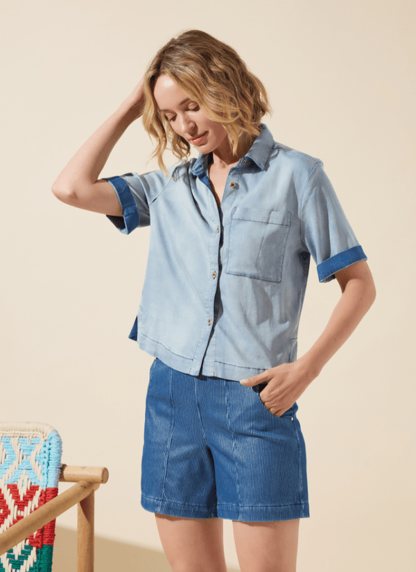 lyssé Amira Denim Short (6" Inseam) Mid Wash Sheen