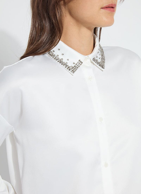 Lyssé Aurora Beaded Satin Shirt Off White