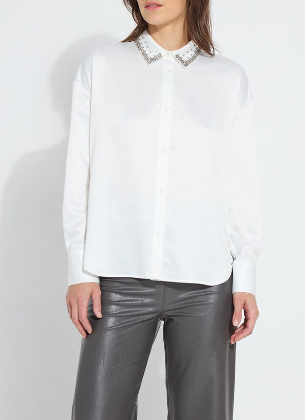 lyssé Aurora Beaded Satin Shirt Off White