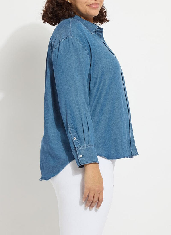 Lyssé Bay Crop Chambray Shirt Curvy Mid Wash