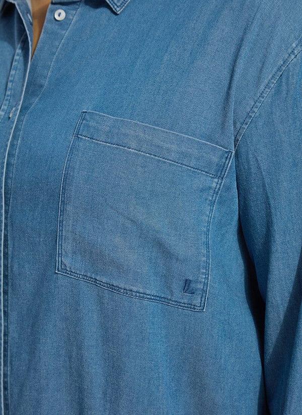 Lyssé Bay Crop Chambray Shirt Curvy Mid Wash