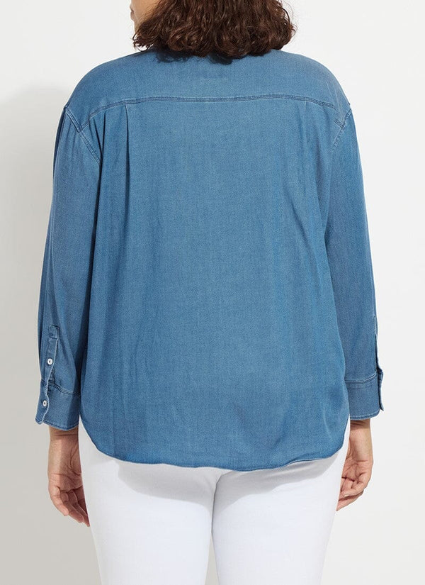Lyssé Bay Crop Chambray Shirt Curvy Mid Wash
