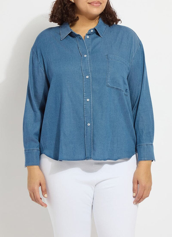 lyssé Bay Crop Chambray Shirt Curvy Mid Wash