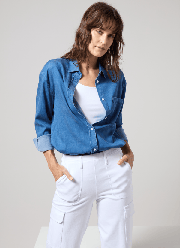 Lyssé Bay Crop Chambray Shirt Mid Wash