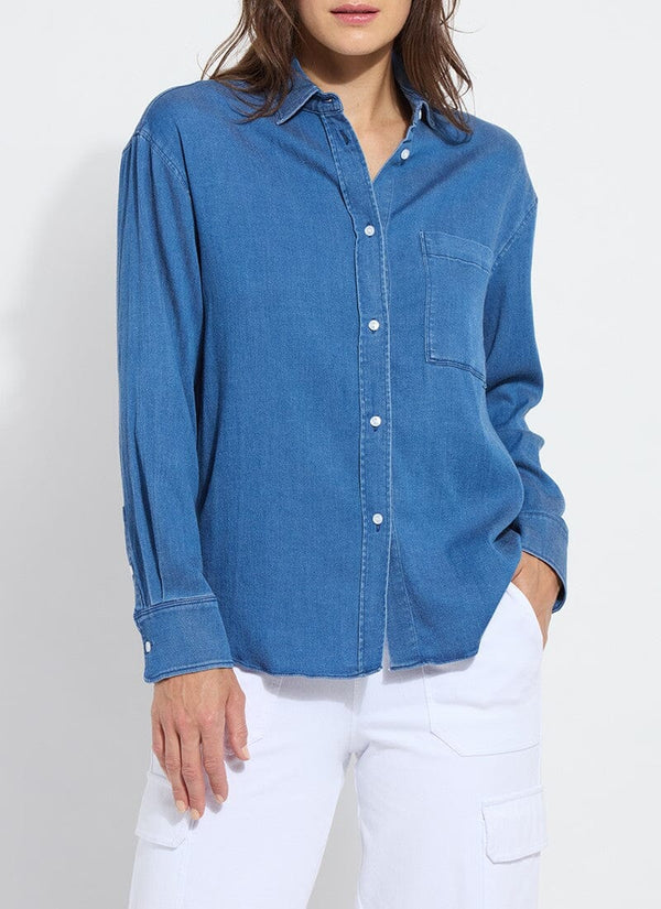 lyssé Bay Crop Chambray Shirt Mid Wash