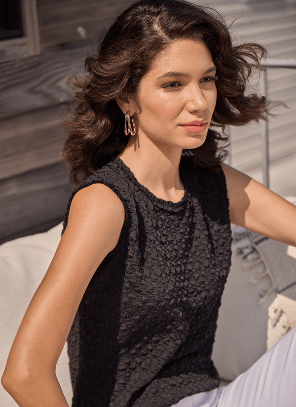 lyssé Beckett Smocked Top Black