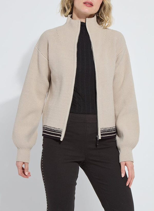 Lyssé Blythe Zip Up Cozy Rib Sweater Extra Beige
