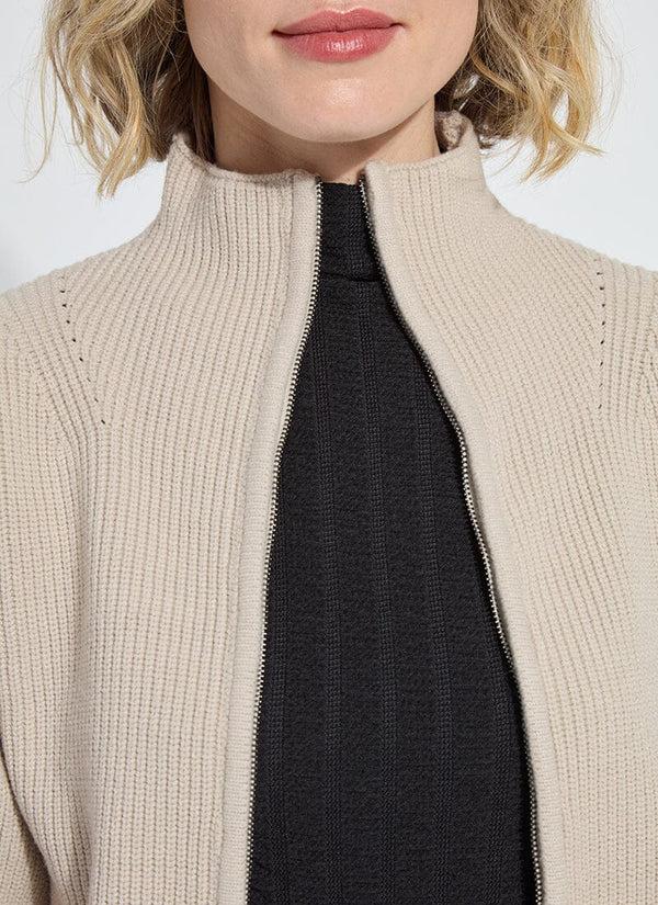 Lyssé Blythe Zip Up Cozy Rib Sweater Extra Beige