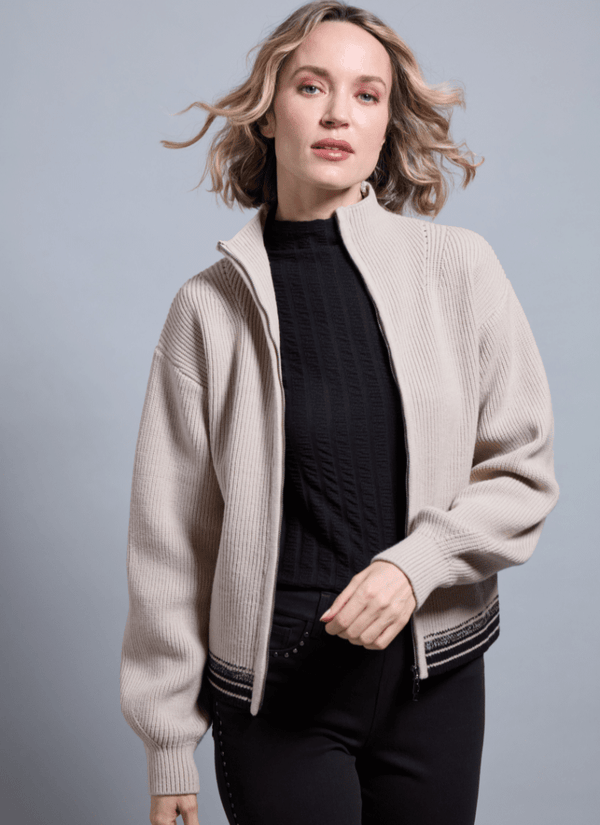 lyssé Blythe Zip Up Cozy Rib Sweater Extra Beige