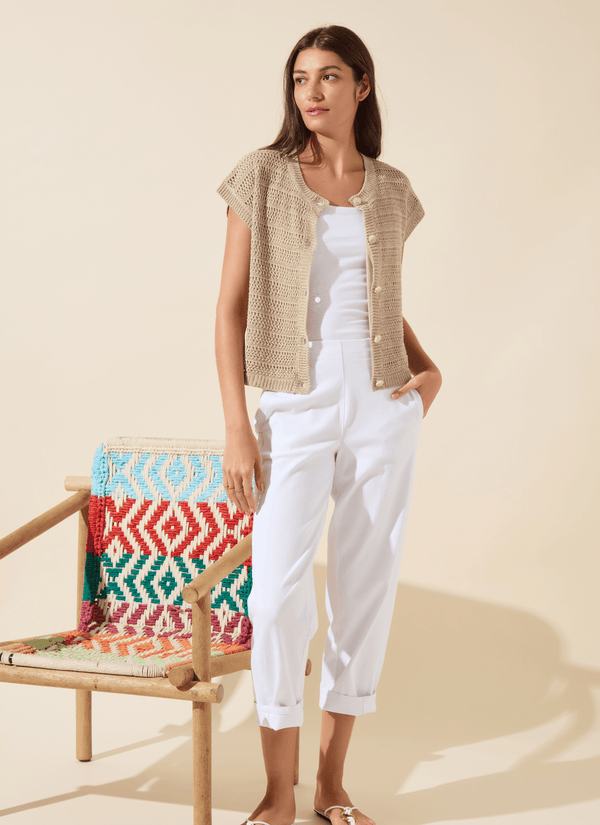 Lyssé Brisa Linen Mesh Sleeveless Cardi Linen