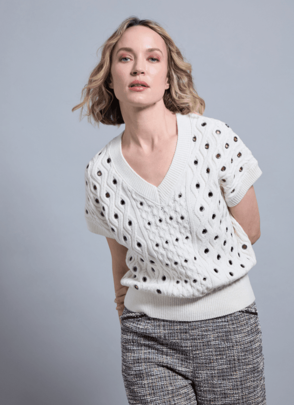 Lyssé Claudie Eyelet Cable Vest Ecru