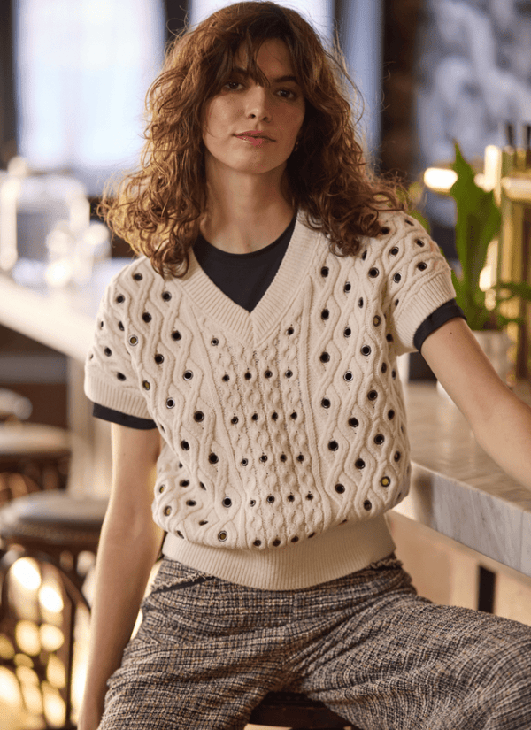 lyssé Claudie Eyelet Cable Vest Ecru
