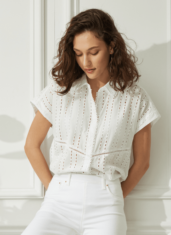 Lyssé Cornet Cotton Eyelet Top True Navy