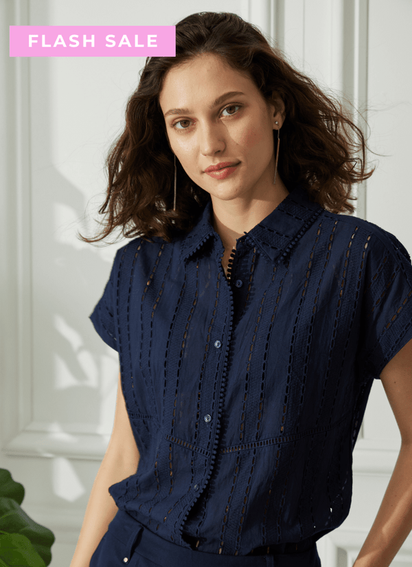 Lyssé Cornet Cotton Eyelet Top True Navy