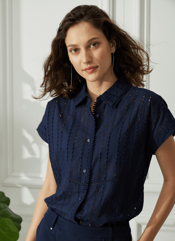 lyssé Cornet Cotton Eyelet Top True Navy