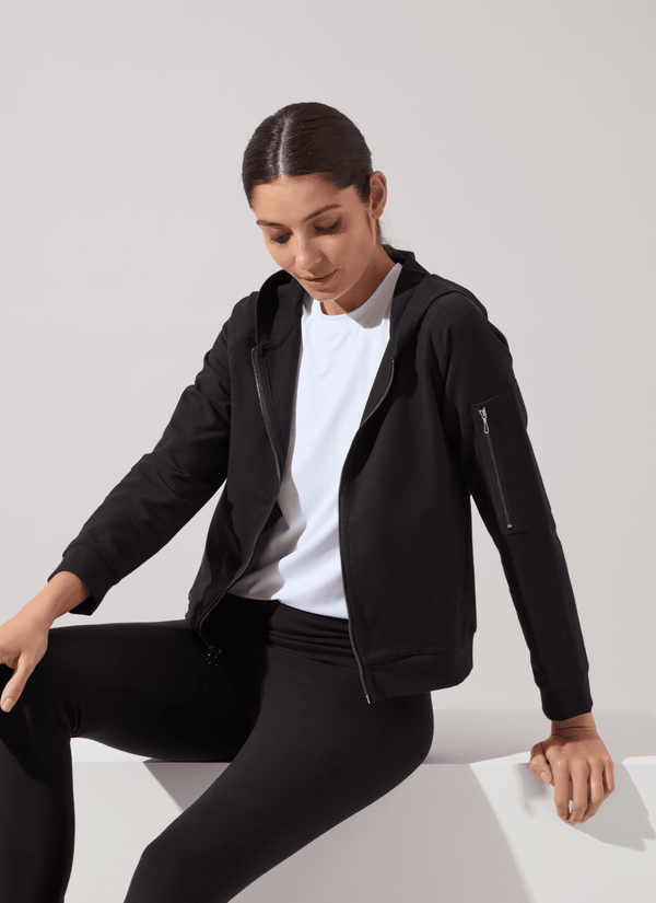 Lyssé Cotton Zip Up Hoodie Sweatshirt Black