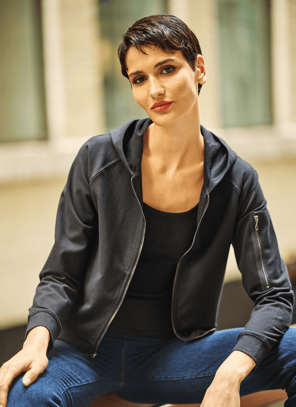 Lyssé Cotton Zip Up Hoodie Sweatshirt Curvy Black