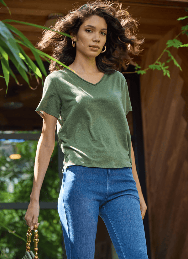 Lyssé Cyrus Box-Cut V-Neck Tee White