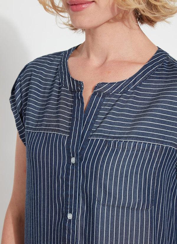 Lyssé Delilah Shirt Indigo Ledger Lines