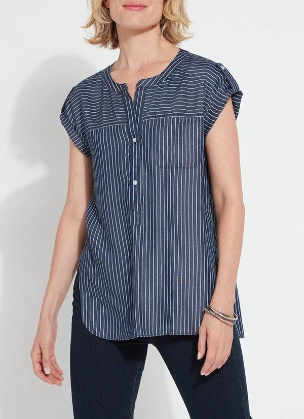 Lyssé Delilah Shirt Indigo Ledger Lines