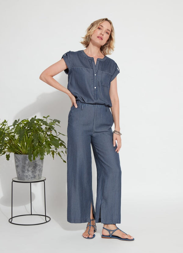 Lyssé Delilah Shirt Indigo Ledger Lines