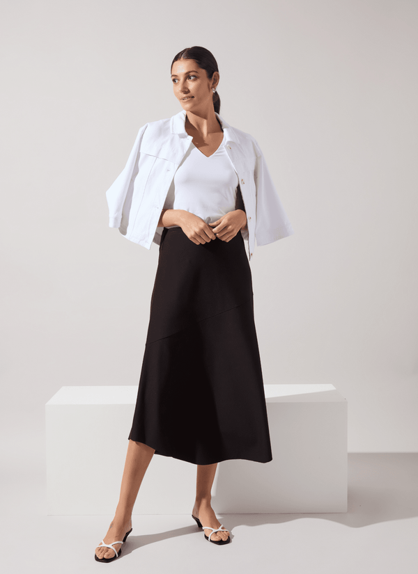 Lyssé Drapey Ponte A-Line Midi Skirt Black